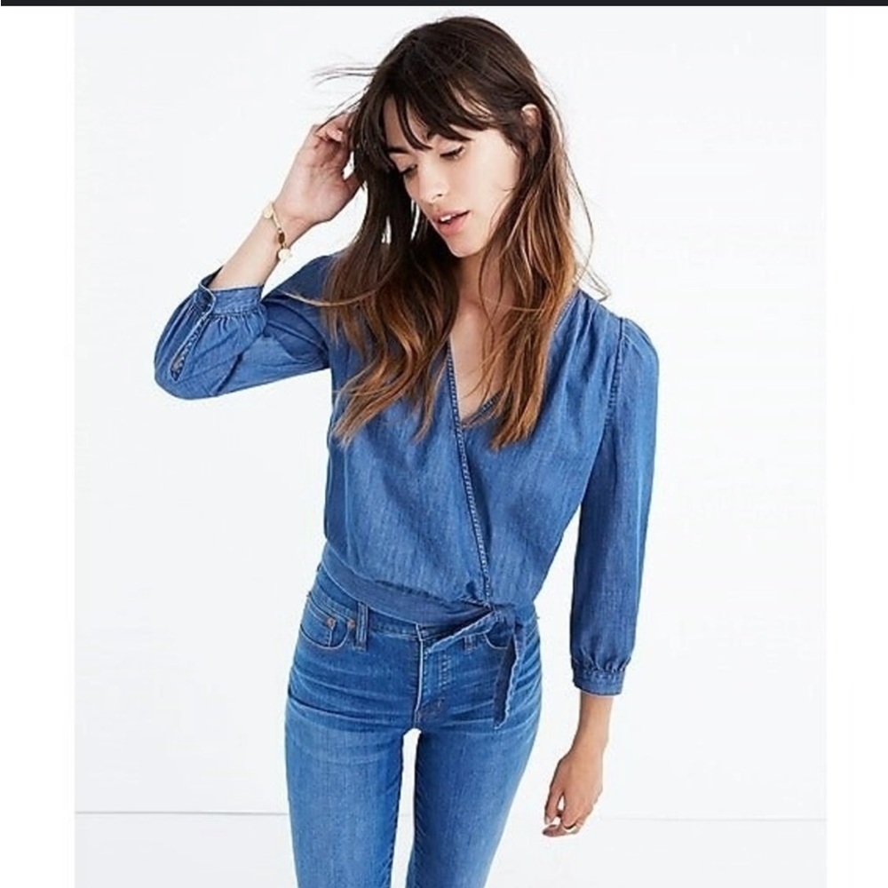 Madewell Denim Wrap Shirt - size Medium